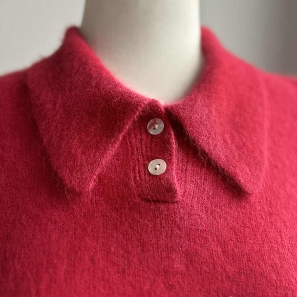 Vintage Limited Cerise Angora Knit Top with Short Sleeves & Ribbed Waist – US XS - Picture 10 of 13